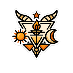 Sticker-style balance sigil with sun, moon, and star.
