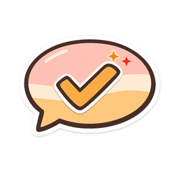 Speech bubble with a check mark and sparkle.