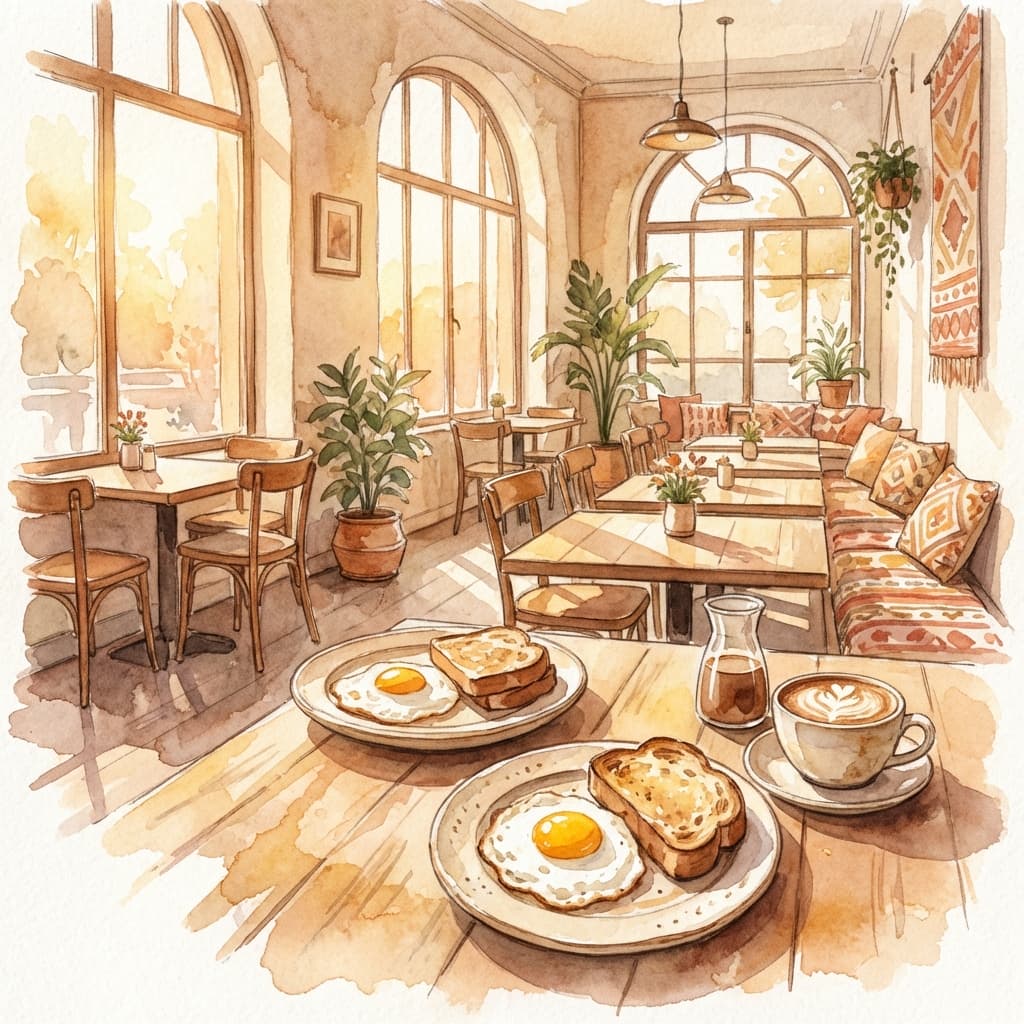 Brunch table at George & Gather and farmers market produce.