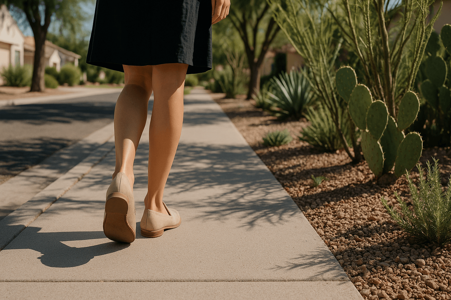 Quiet street textures with shoes in frame.