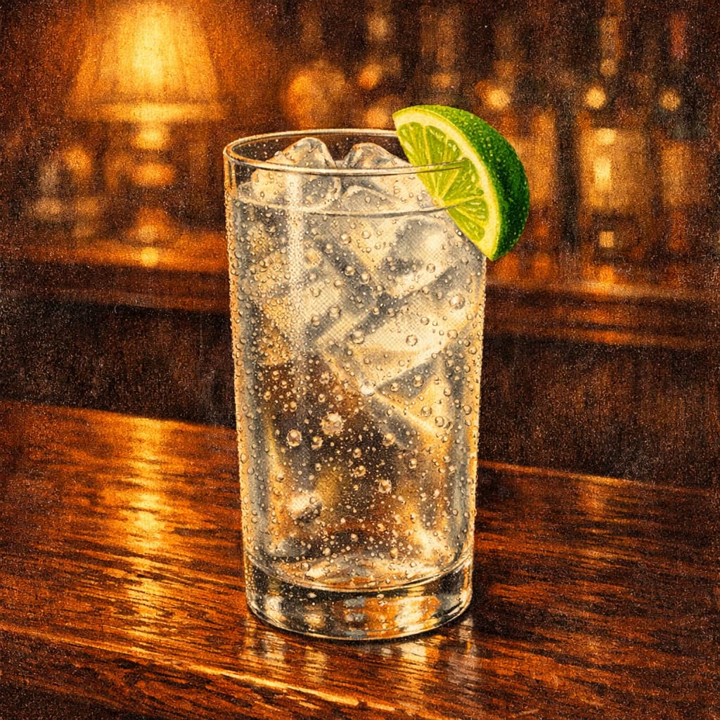 Illustrative highball cocktail with lime.