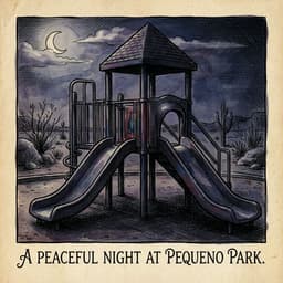 Night playground at Pequeno Park with silhouetted structure